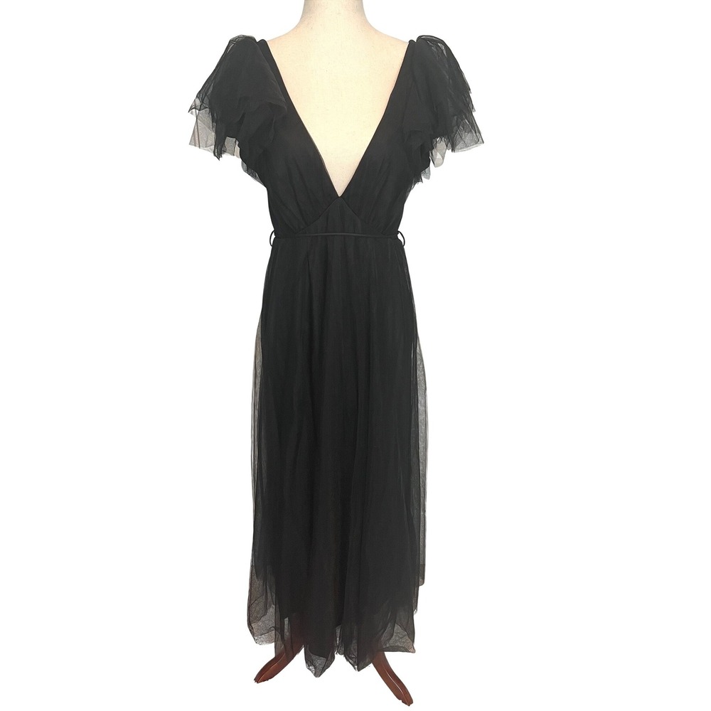 Baltic Born XL Anabella Black Tulle Maxi Dress Ruffle Sleeve Ethereal Formal